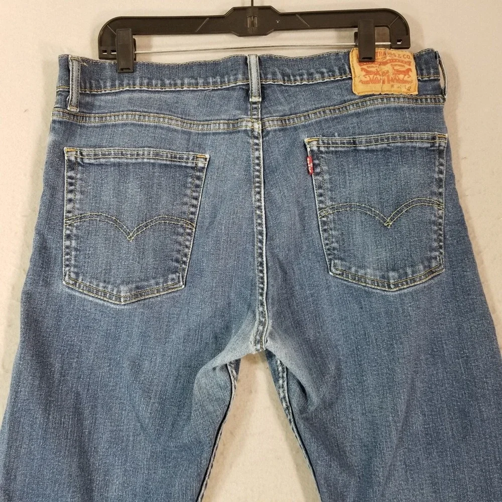 Levi's 514 jeans men's 36x32 slim straight blue Flex denim pants flawed trashed